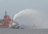 Importante despregamento no simulacro ambiental do Porto de Vilagarcía