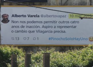 PP e PSOE enfróntanse en Vilagarcía polos valos que reproducen ‘tuits’ de Varela PP e PSOE enfróntanse en Vilagarcía polos valos que reproducen 'tuits' de Varela