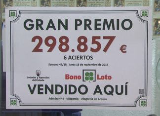 A bonoloto deixa preto de 300 mil euros en Vilagarcía A bonoloto deixa preto de 300 mil euros en Vilagarcía