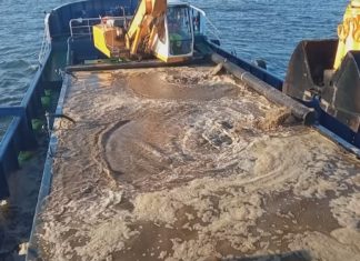 O pósito rianxeiro realiza un dragado para mellorar a súa produción marisqueira