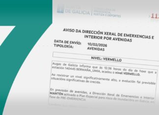 Caldas, en nivel vermello ante risco ‘moi elevado’ de inundacións
